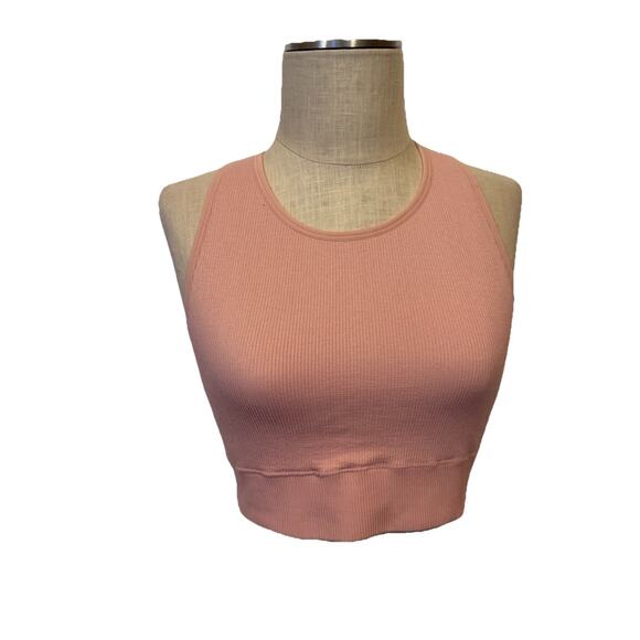 Ryka XL Pink Ribbed Racerback Sports Bra Crop Tank Top Workout Gym - Picture 1 of 10